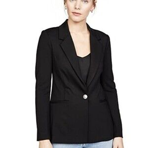L'AGENCE Solid One Button Notch Lapel Ponte Blazer, Black, size 2